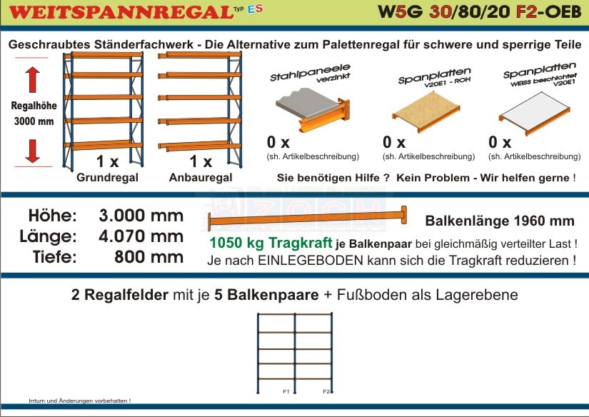 Zoch Weitspannregal W5G 30/80-20F2 Länge 4070 mm