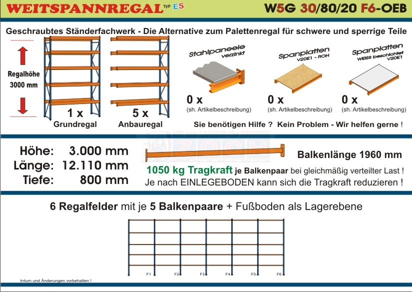 Zoch Weitspannregal W5G 30/80-20F6 Länge 12110 mm