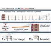 Palettenregal 20G168-10F14 Länge: 51600 mm mit 1000kg je Palettenplatz
