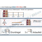 Palettenregal 20G24-10F4 Länge: 7800 mm mit 1000kg je Palettenplatz