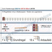 Palettenregal 25G114-10F19 Länge: 36750 mm mit 1000 kg je Palettenplatz