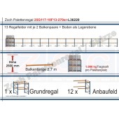 Palettenregal 25G117-10F13 Länge: 36220 mm mit 1000kg je Palettenplatz