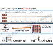 Palettenregal 25G120-10F10 Länge: 36880 mm mit 1000kg je Palettenplatz