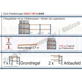 Palettenregal 35G27-10F3 Länge: 8420 mm mit 1000kg je Palettenplatz