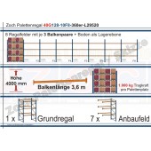 Palettenregal 40G128-10F8 Länge: 29520 mm mit 1000kg je Palettenplatz
