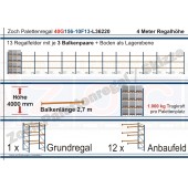 Palettenregal 40G156-10F13 Länge: 36220 mm mit 1000kg je Palettenplatz