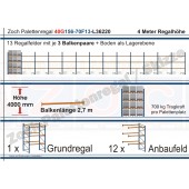 Palettenregal 40G156-70F13 Länge: 36220 mm mit 700kg je Palettenplatz