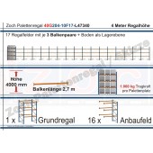 Palettenregal 40G204-10F17 Länge: 47340 mm mit 1000kg je Palettenplatz