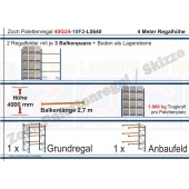 Palettenregal 40G24-10F2 Länge: 5640 mm mit 1000kg je Palettenplatz