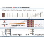 Palettenregal 40G256-10F16 Länge: 58960 mm mit 1000kg je Palettenplatz