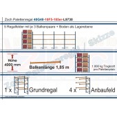 Palettenregal 40G40-10F5 Länge: 9730 mm mit 1000 kg je Palettenplatz