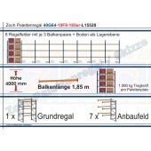 Palettenregal 40G64-10F8 Länge: 15520 mm mit 1000 kg je Palettenplatz