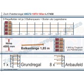 Palettenregal 40G72-10F9 Länge: 17450 mm mit 1000 kg je Palettenplatz