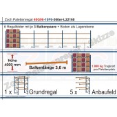 Palettenregal 40G96-10F6 Länge: 22160 mm mit 1000kg je Palettenplatz