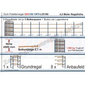 Palettenregal 45G108-10F9 Länge: 25100 mm mit 1000kg je Palettenplatz