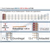 Palettenregal 45G112-10F14 Länge: 27100 mm mit 1000 kg je Palettenplatz