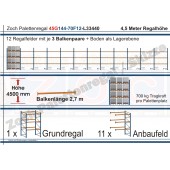 Palettenregal 45G144-70F12 Länge: 33440 mm mit 700kg je Palettenplatz