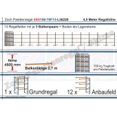 Palettenregal 45G156-70F13 Länge: 36220 mm mit 700kg je Palettenplatz