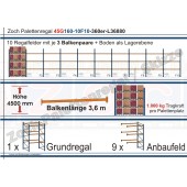 Palettenregal 45G160-10F10 Länge: 36880 mm mit 1000kg je Palettenplatz