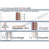 Palettenregal 45G16-10F2 Länge: 3940 mm mit 1000 kg je Palettenplatz
