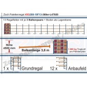 Palettenregal 45G208-10F13 Länge: 47920 mm mit 1000kg je Palettenplatz