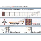 Palettenregal 45G240-10F15 Länge: 55280 mm mit 1000kg je Palettenplatz