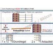 Palettenregal 45G48-10F3 Länge: 11120 mm mit 1000kg je Palettenplatz
