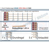 Palettenregal 45G48-10F6 Länge:11660 mm mit 1000 kg je Palettenplatz