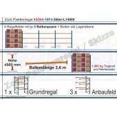 Palettenregal 45G64-10F4 Länge: 14800 mm mit 1000kg je Palettenplatz