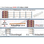 Palettenregal 45G80-10F5 Länge: 18480 mm mit 1000kg je Palettenplatz