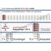 Palettenregal 50G128-10F16 Länge: 30960 mm mit 1000 kg je Palettenplatz
