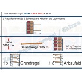 Palettenregal 50G16-10F2 Länge: 3940 mm mit 1000 kg je Palettenplatz