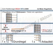 Palettenregal 50G24-10F2 Länge: 5640 mm mit 1000 kg je Palettenplatz