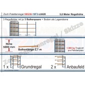 Palettenregal 50G36-10F3 Länge: 8420 mm mit 1000 kg je Palettenplatz
