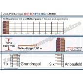 Palettenregal 60G100-10F10 Länge: 19380 mm mit 1000 kg je Palettenplatz