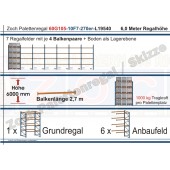 Palettenregal 60G105-10F7 Länge: 19540 mm mit 1000kg je Palettenplatz