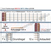 Palettenregal 60G110-10F11 Länge: 21310 mm mit 1000 kg je Palettenplatz