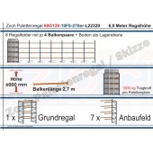 Palettenregal 60G120-10F8 Länge: 22320 mm mit 1000kg je Palettenplatz