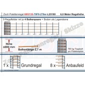 Palettenregal 60G135-70F9 Länge: 25100 mm mit 700kg je Palettenplatz