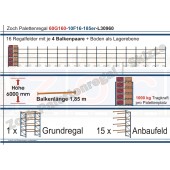 Palettenregal 60G160-10F16 Länge: 30960 mm mit 1000 kg je Palettenplatz