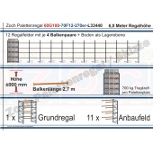 Palettenregal 60G180-70F12 Länge: 33440 mm mit 700kg je Palettenplatz