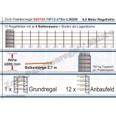 Palettenregal 60G195-70F13 Länge: 36220 mm mit 700kg je Palettenplatz