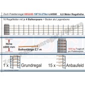 Palettenregal 60G240-10F16 Länge: 44560 mm mit 1000kg je Palettenplatz