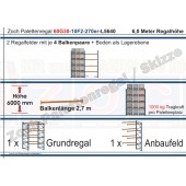 Palettenregal 60G30-10F2 Länge: 5640 mm mit 1000kg je Palettenplatz