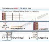 Palettenregal 60G60-10F6 Länge:11660 mm mit 1000 kg je Palettenplatz