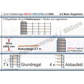 Palettenregal 60G75-10F5 Länge: 13980 mm mit 1000kg je Palettenplatz