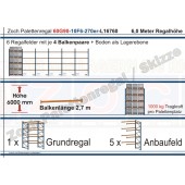Palettenregal 60G90-10F6 Länge: 16760 mm mit 1000kg je Palettenplatz