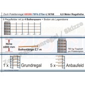 Palettenregal 60G90-70F6 Länge: 16760 mm mit 700kg je Palettenplatz